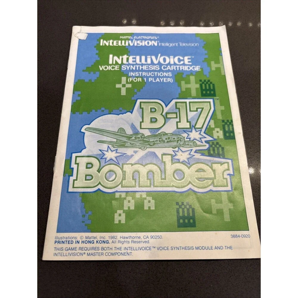 B17-Bomber Intellivision Cartridge Box w/manual and overlays 1982 Intellivoice